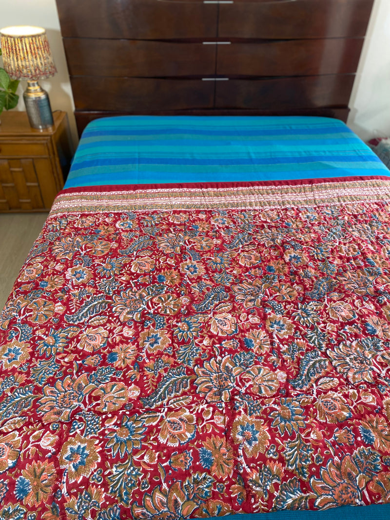 Red and White Floral Reversible Quilt