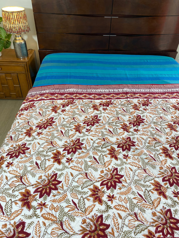 Rustic Shades Handblock print Reversible Quilt