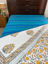 Yellow Floral Handblock Print Reversible Quilt