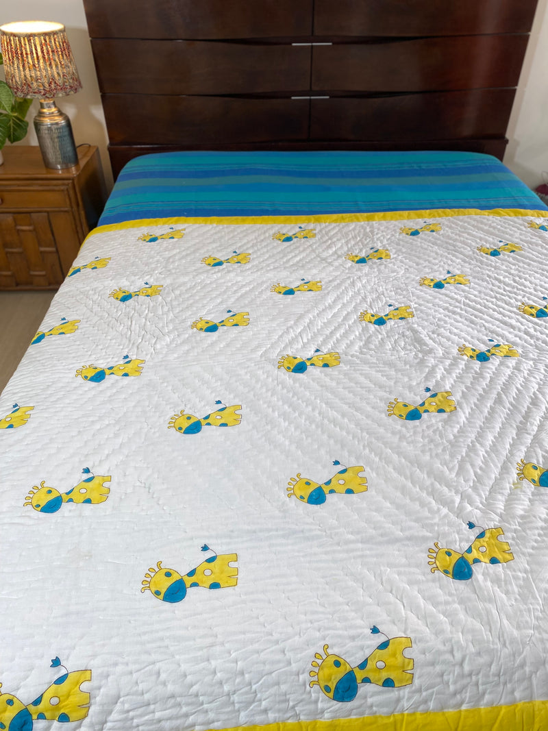 Giraffe Handblock print Reversible Quilt