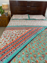 Green and White Floral Reversible Quilt