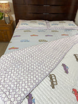 Car Handblock Print Reversible Quilt