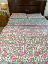 Sea Green and Pink Floral Reversible Quilt