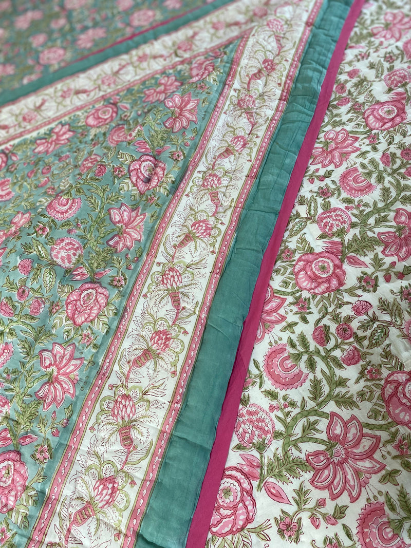 Sea Green and Pink Floral Reversible Quilt