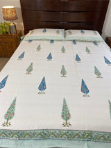 Cypress Leaf Handblock Printed Cotton Slub Bedcover