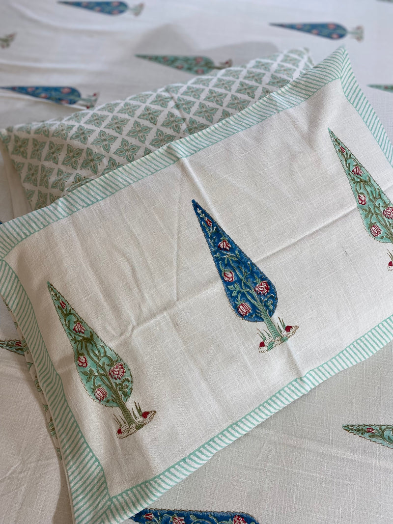 Cypress Leaf Handblock Printed Cotton Slub Bedcover