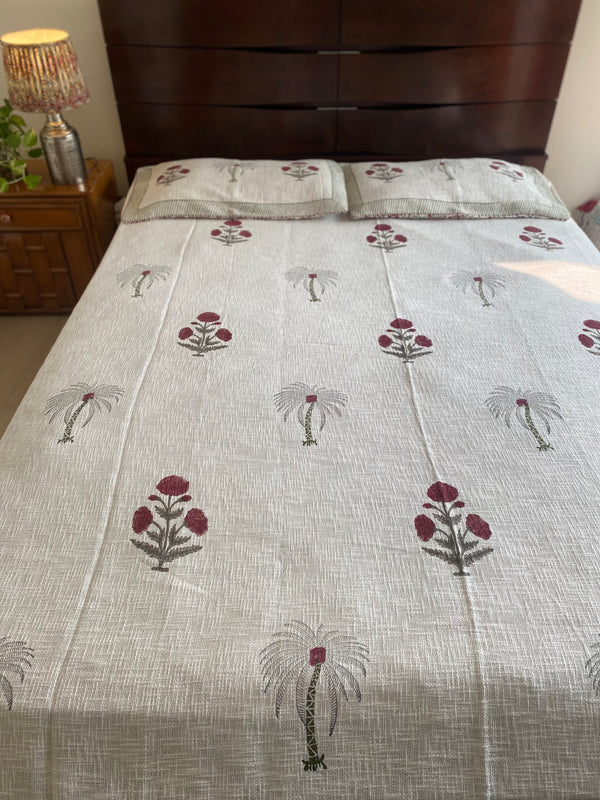 Maroon Floral Hand Block Print Bedcover