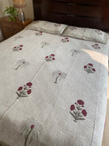 Maroon Floral Handblock Printed Bedcover