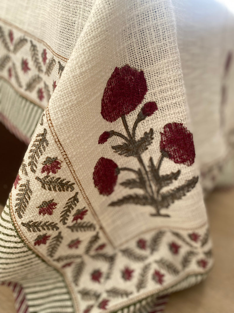 Maroon Floral Handblock Printed Bedcover