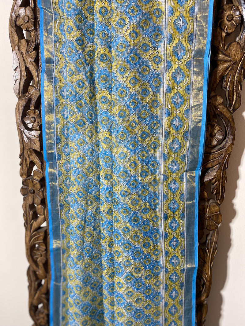 Phool collection- Blue and Yellow Kota Doriya saree