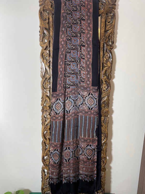 Bagh collection- Black Ajrakh Modal Silk Saree