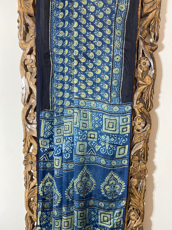 Bagh collection- Blue Ajrakh Modal Silk Saree