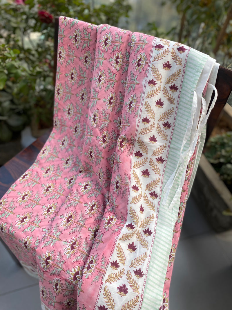 Pink Floral Reversible Quilt/Rajai Cover