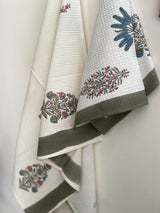 Hand Block Printed Bath Towel Set- Grey and Blue Floral (set of 3)