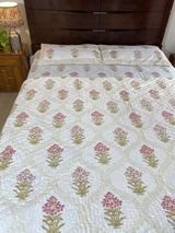 Shades of Brown and Pink Floral Reversible Quilt