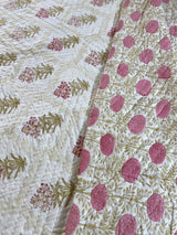 Shades of Brown and Pink Floral Bedsheet and Reversible Quilt