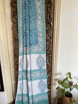 Sada bahar collection- Shades of Blue Hand Block Print Saree