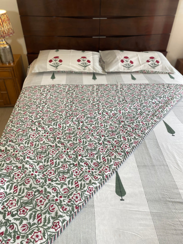 Fresh Florals- Red and Green Floral Cotton Mul Dohar
