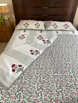 Fresh Florals- Red and Green Floral Cotton Mul Dohar