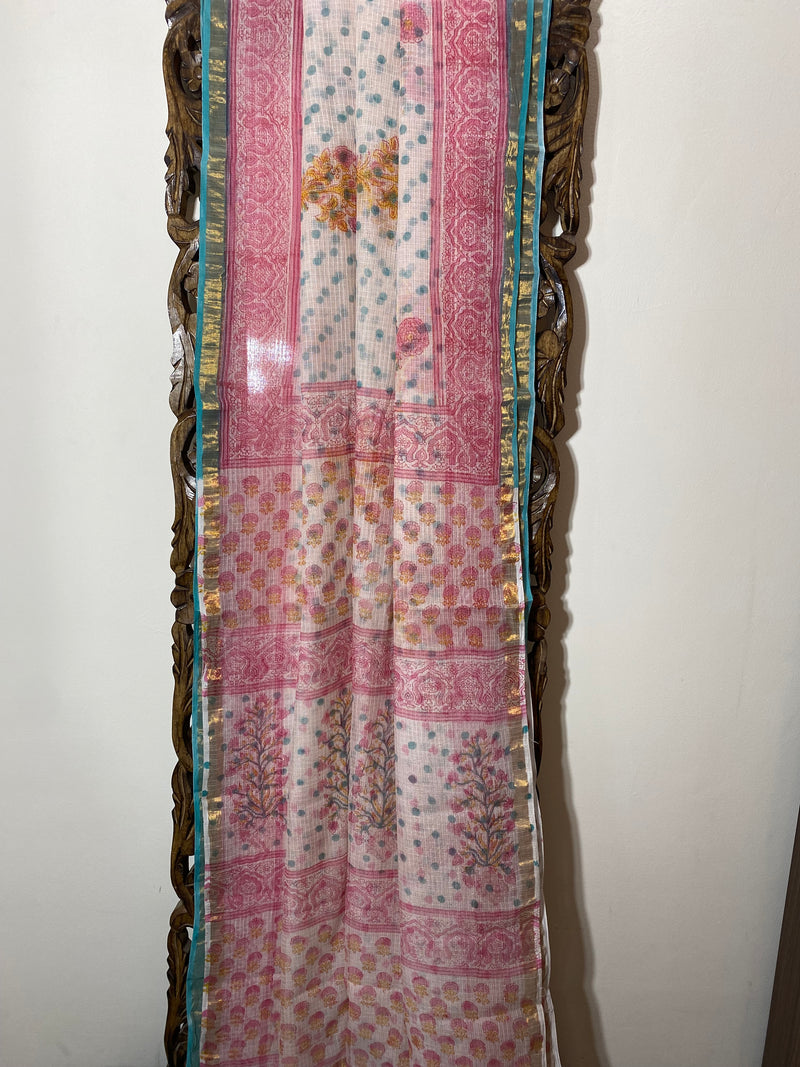 Phool collection- Safed aur Gulaabi Kota Doriya Saree