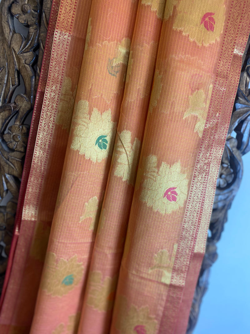 Phool collection-  Shades of Peach and Pink Kota saree