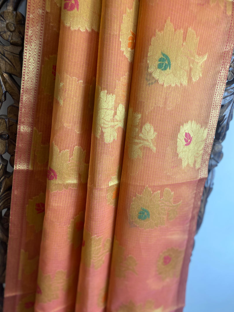 Phool collection-  Shades of Peach and Pink Kota saree