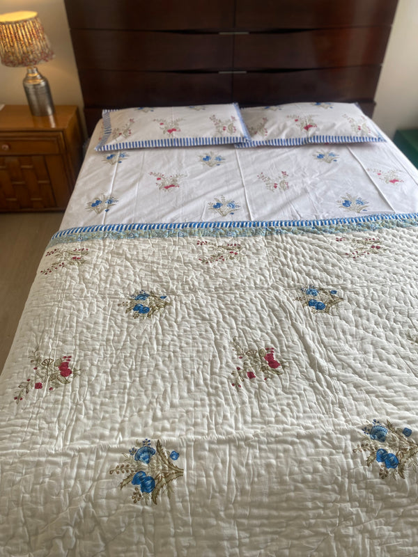 Red and Blue floral reversible quilt