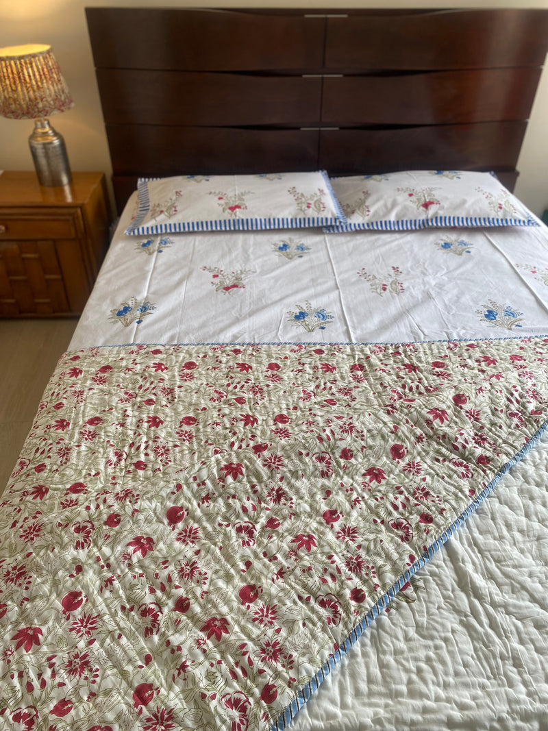 Red and Blue floral reversible quilt