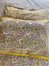 Brown and Mustard Handblock Printed Bedsheet