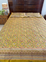 Mustard and Brown Handblock Printed Bedsheet