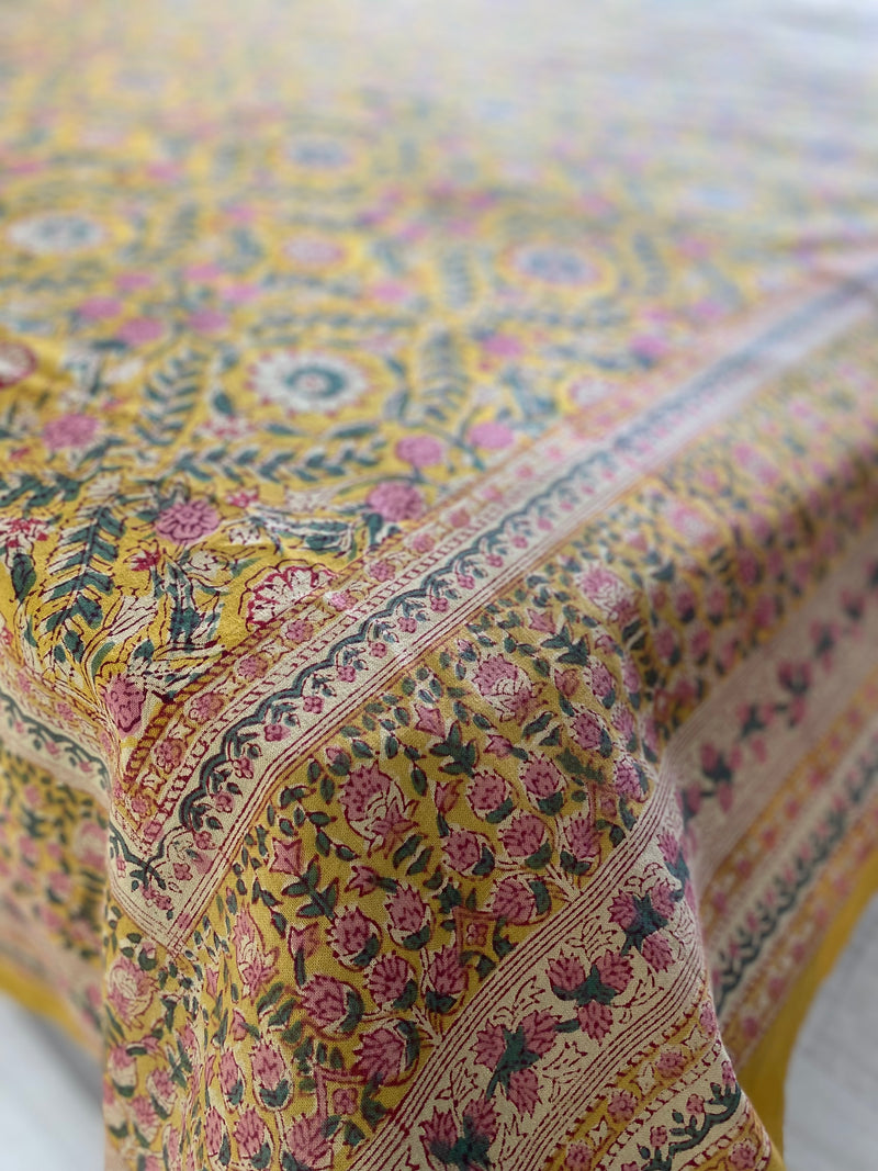 Mustard and Brown Handblock Printed Bedsheet