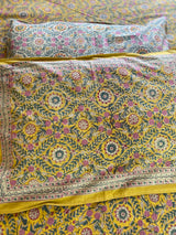 Mustard and Brown Handblock Printed Bedsheet