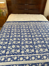 Fresh Florals- Blue and White Handblock Print Reversible Dohar