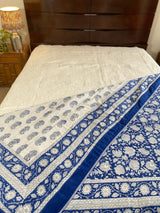 Fresh Florals- Blue and White Handblock Print Reversible Dohar