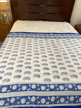 Fresh Florals- Blue and White Handblock Print Reversible Dohar