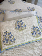 Green and Blue Floral Handblock Printed Bedcover