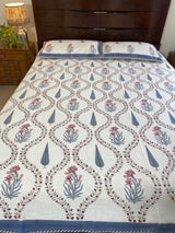 Floral Jaal Handblock Printed Cotton Slub Bedcover