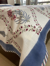 Floral Jaal Handblock Printed Cotton Slub Bedcover