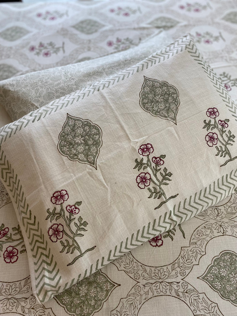 Floral Jaal Handblock Printed Cotton Slub Bedcover