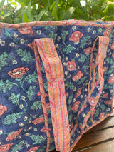 Blue and Pink Floral Tote Bag