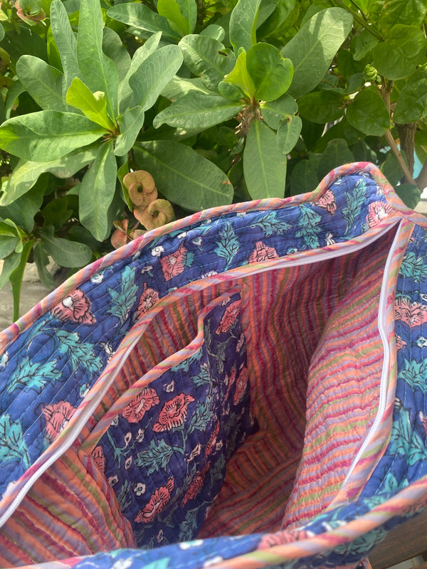 Blue and Pink Floral Tote Bag