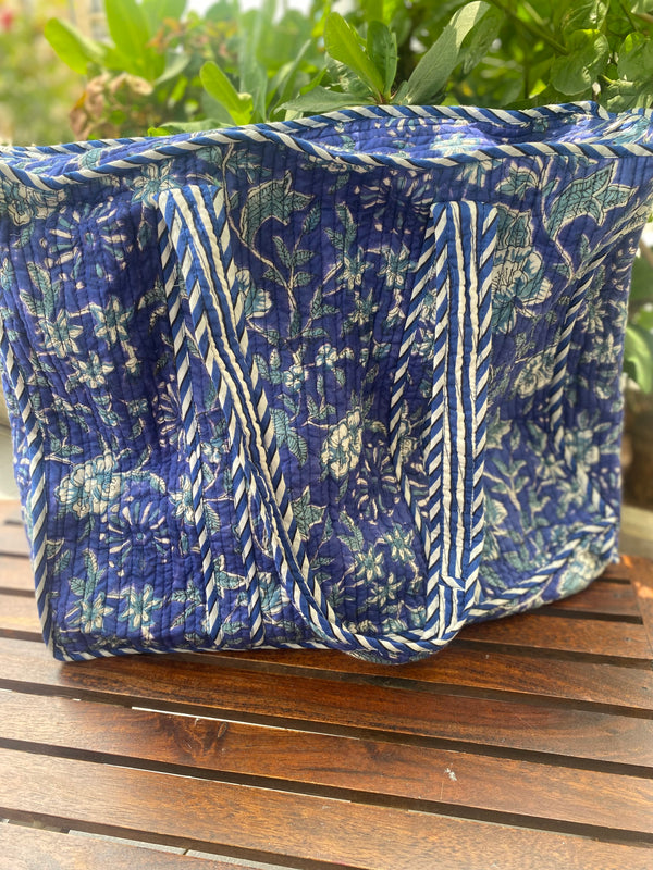 Blue and White Floral Tote Bag