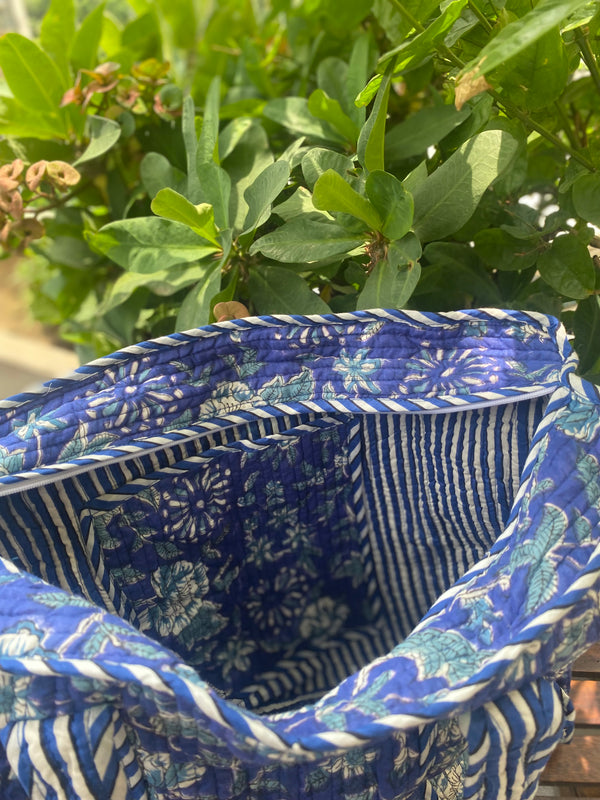 Blue and White Floral Tote Bag