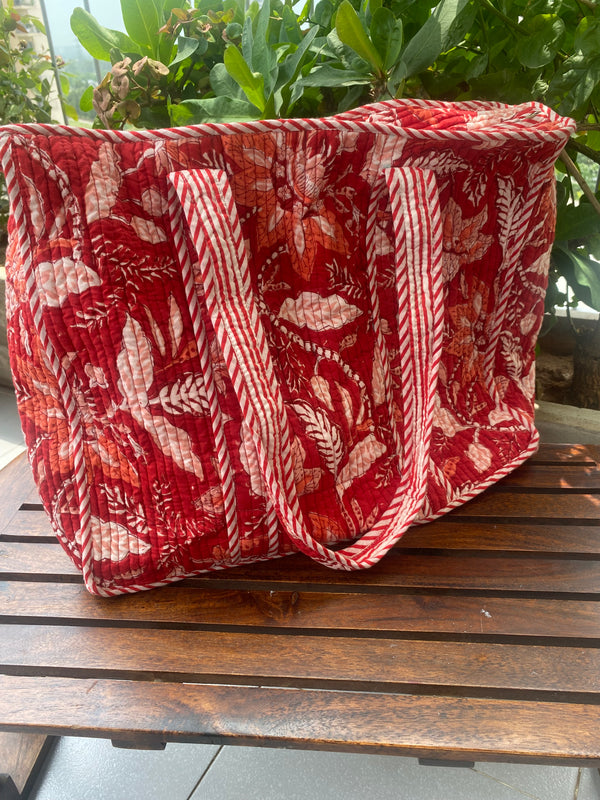 Red Floral Tote Bag