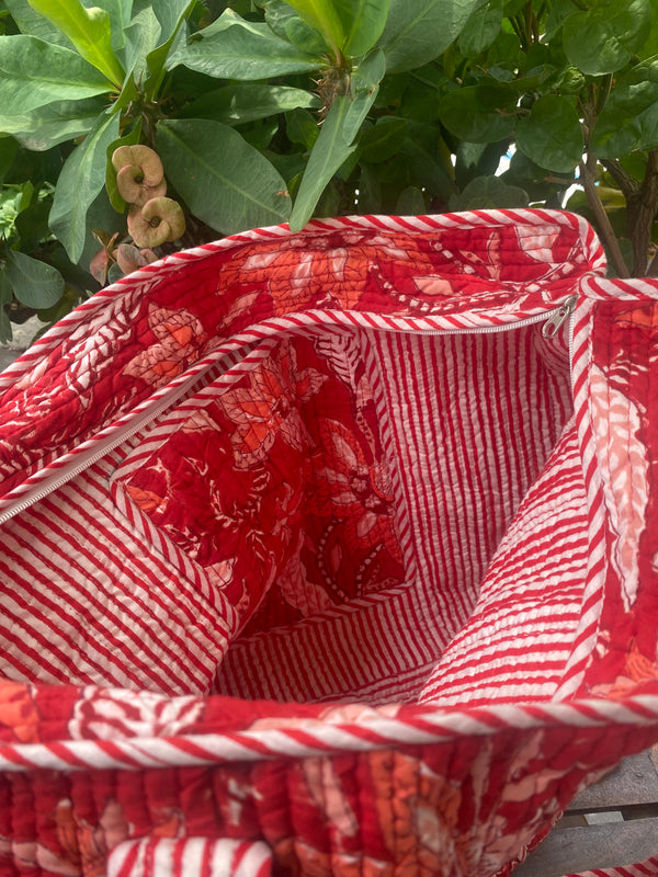 Red Floral Tote Bag