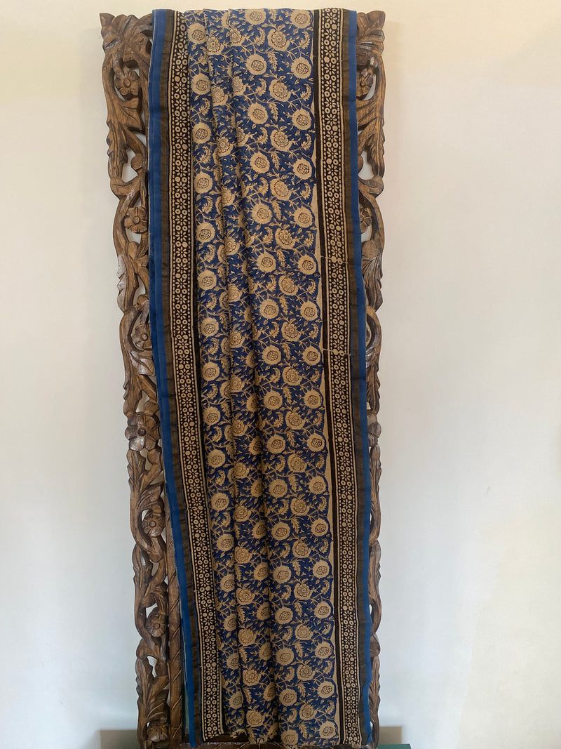 Gul-mohar collection- Blue Floral Chanderi Silk Saree