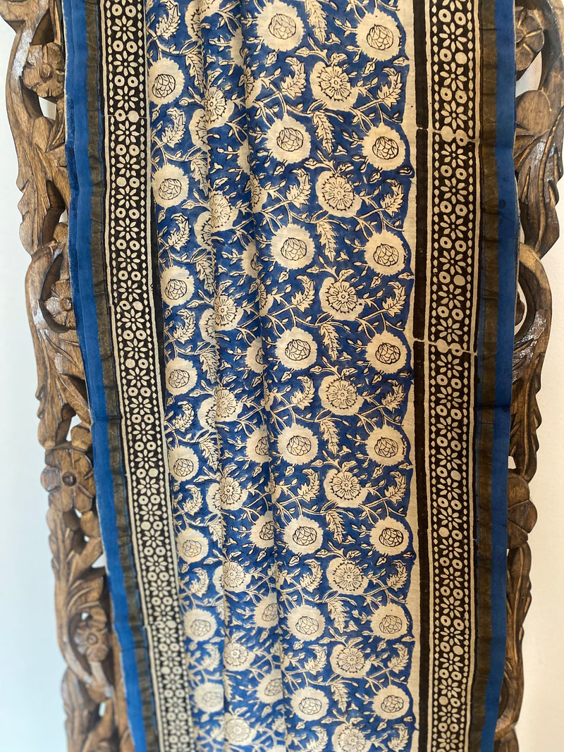 Gul-mohar collection- Blue Floral Chanderi Silk Saree