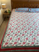 Blue floral Hand block print bedsheet