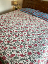 Blue floral Hand block print bedsheet