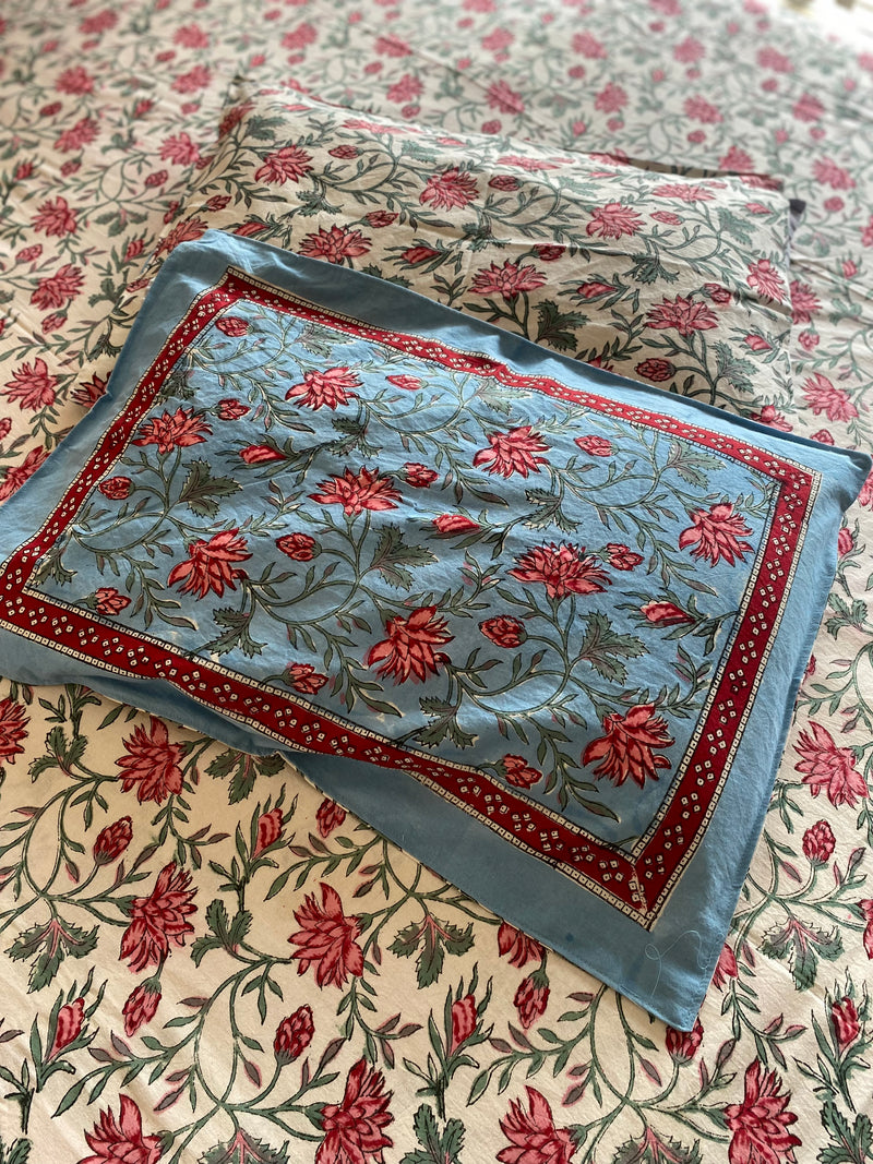 Blue floral Hand block print bedsheet